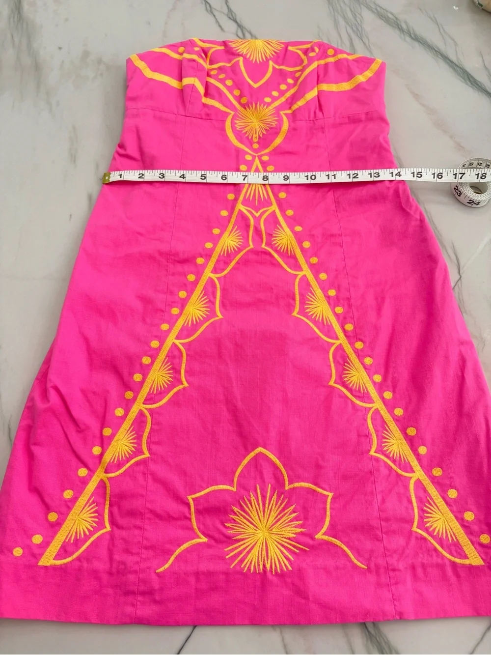 Lilly Pulitzer Hot Pink Strapless Sheath Dress with Yellow Embroidery - Picture 5 of 7